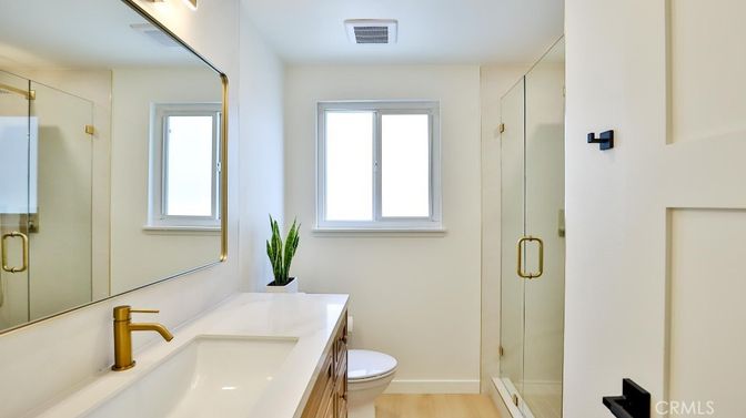 Bathroom, Glass Shower, Interior, Wood Texture Flooring