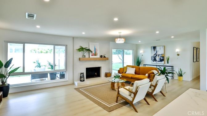 Chandelier, Fireplace, Interior, Living room, Recessed Lighting, Wood Texture Flooring