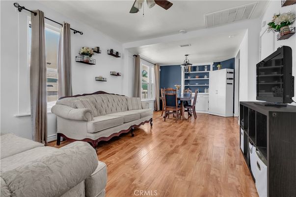 Dining room, Interior, Living room, Pendant Lights, Wood Texture Flooring