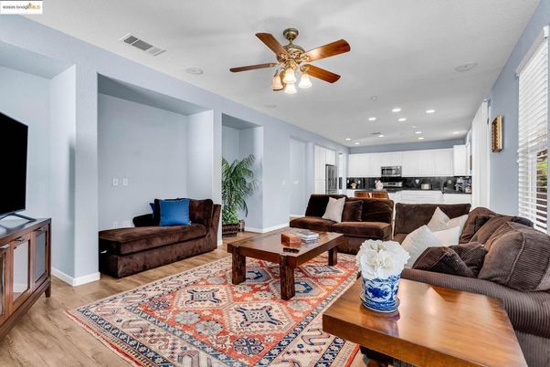 Interior, Kitchen, Living room, Recessed Lighting, Stainless Steel Appliances, Wood Texture Flooring