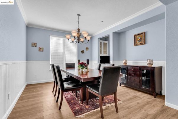 Chandelier, Dining room, Interior, Wood Texture Flooring