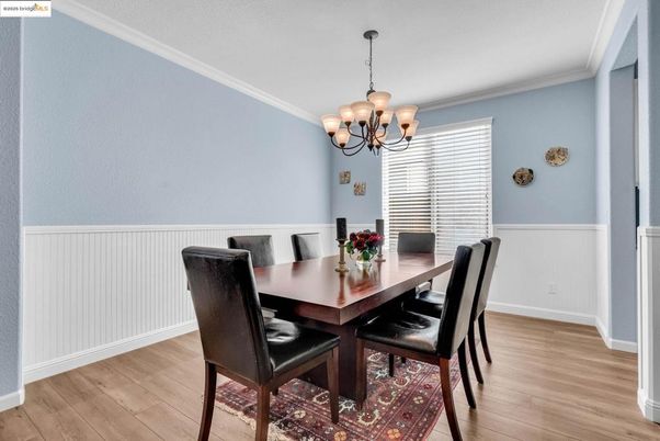 Chandelier, Dining room, Interior, Wood Texture Flooring