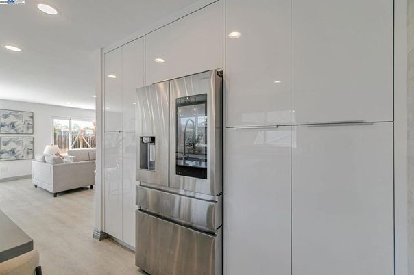 Interior, Kitchen, Living room, Recessed Lighting, Stainless Steel Appliances, Wood Texture Flooring