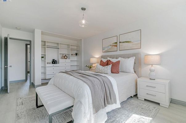 Bedroom, Interior, Pendant Lights, Wood Texture Flooring