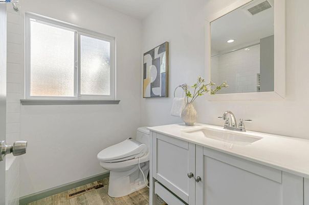 Bathroom, Interior, Recessed Lighting, Wood Texture Flooring