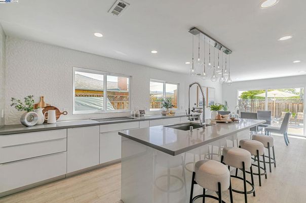Interior, Kitchen, Pendant Lights, Recessed Lighting, Wood Texture Flooring
