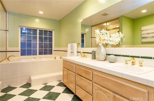 Bathroom, Dual Sink Vanities, Interior, Recessed Lighting, Tile Countertops