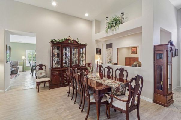 Dining room, Interior, Recessed Lighting, Wood Texture Flooring