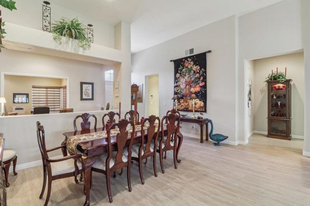 Dining room, Interior, Recessed Lighting, Wood Texture Flooring