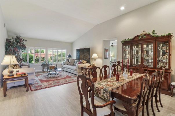 Dining room, Interior, Living room, Recessed Lighting, Wood Texture Flooring