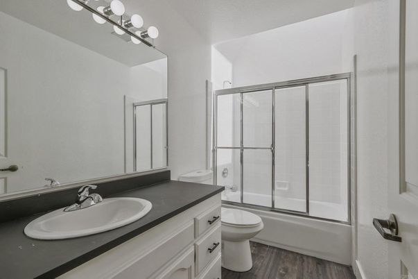Bathroom, Glass Shower, Interior, Wood Texture Flooring
