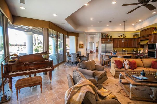 Dining room, Interior, Kitchen, Living room, Pendant Lights, Piano, Recessed Lighting, Stainless Steel Appliances