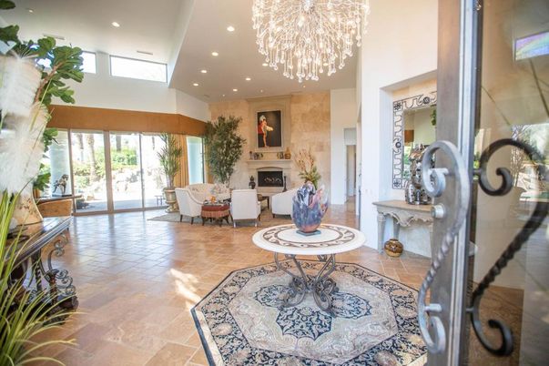 Chandelier, Fireplace, Interior, Living room, Recessed Lighting
