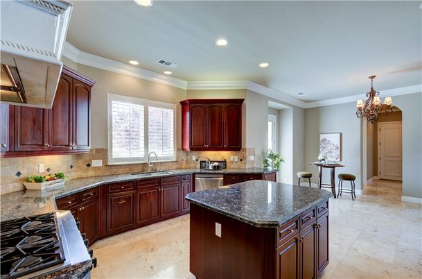 Chandelier, Interior, Kitchen, Recessed Lighting, Stainless Steel Appliances