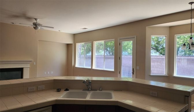 Bathroom, Fireplace, Interior, Tile Countertops