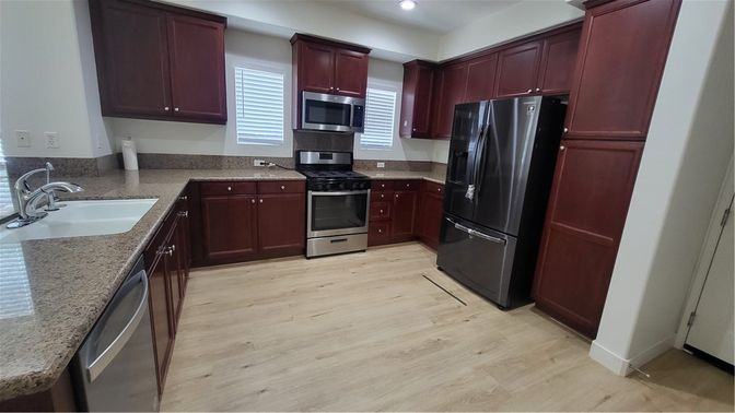 Interior, Kitchen, Recessed Lighting, Wood Texture Flooring