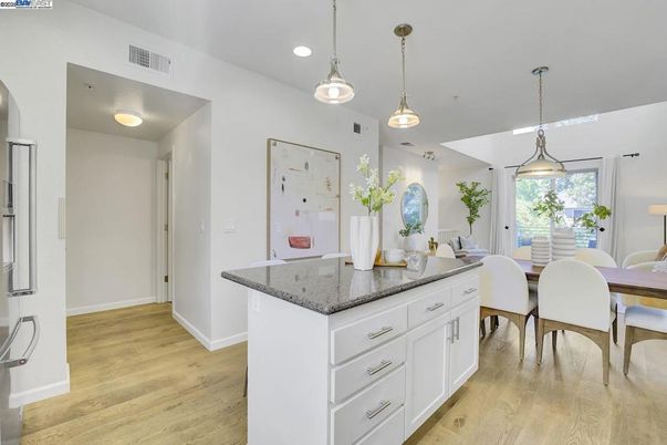 Dining room, Interior, Pendant Lights, Recessed Lighting, Wood Texture Flooring
