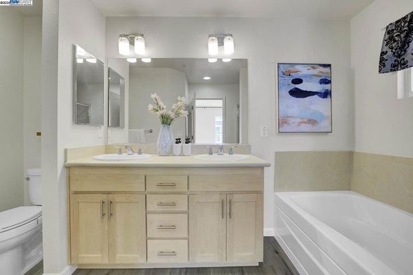 Bathroom, Dual Sink Vanities, Interior, Wood Texture Flooring