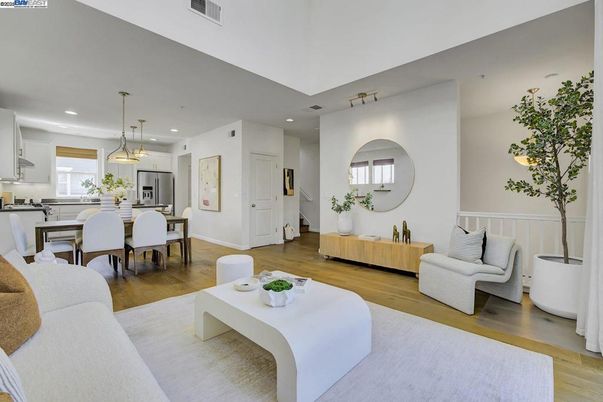 Dining room, Interior, Kitchen, Living room, Pendant Lights, Recessed Lighting, Stainless Steel Appliances, Wood Texture Flooring