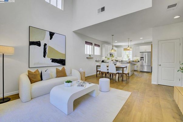 Dining room, Interior, Kitchen, Living room, Pendant Lights, Recessed Lighting, Stainless Steel Appliances, Wood Texture Flooring
