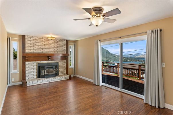Empty room, Fireplace, Interior, Stone Walls, Wood Texture Flooring