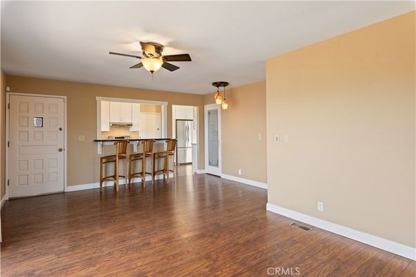 Empty room, Interior, Kitchen, Pendant Lights, Wood Texture Flooring