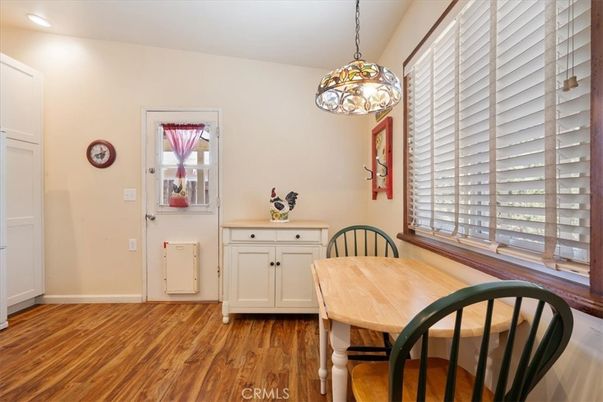 Dining room, Interior, Pendant Lights, Recessed Lighting, Wood Texture Flooring