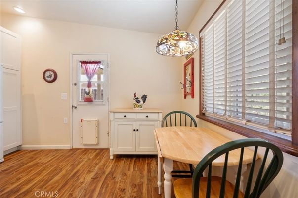 Dining room, Interior, Pendant Lights, Recessed Lighting, Wood Texture Flooring