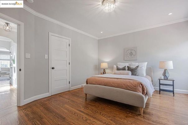 Bedroom, Interior, Recessed Lighting, Wood Texture Flooring