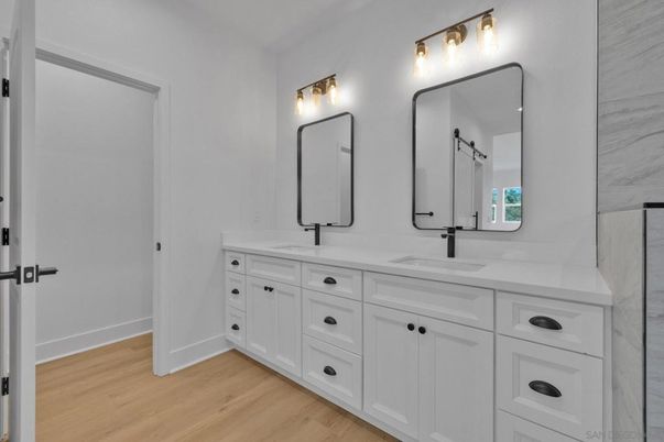 Bathroom, Dual Sink Vanities, Interior, Wood Texture Flooring
