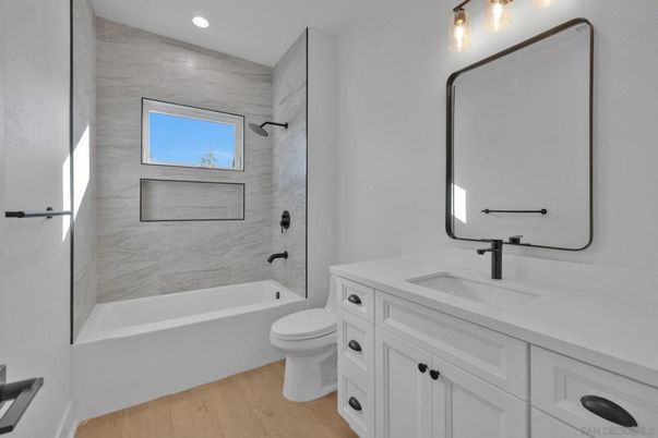Bathroom, Interior, Marble Walls, Recessed Lighting, Wood Texture Flooring