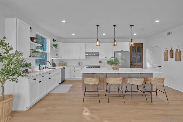 Interior, Kitchen, Pendant Lights, Recessed Lighting, Wood Texture Flooring