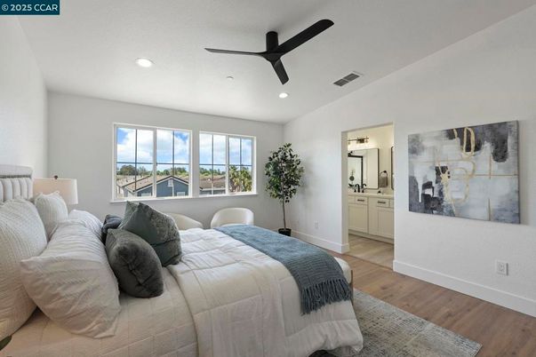 Bedroom, Interior, Recessed Lighting, Wood Texture Flooring