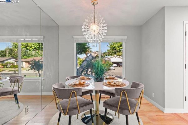 Chandelier, Dining room, Interior, Wood Texture Flooring