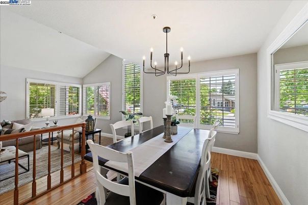 Chandelier, Dining room, Interior, Wood Texture Flooring