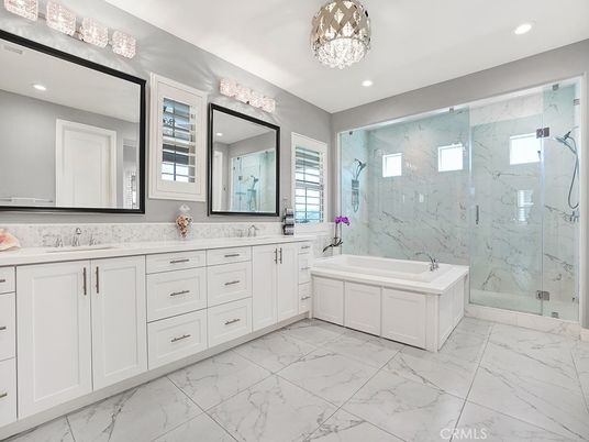 Bathroom, Bedroom, Chandelier, Interior, Recessed Lighting, Wood Texture Flooring