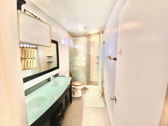 Bathroom, Glass Shower, Interior, Recessed Lighting