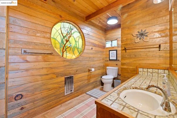 Bathroom, Interior, Tile Countertops, Wooden Beams, Wooden Ceilings, Wooden Walls