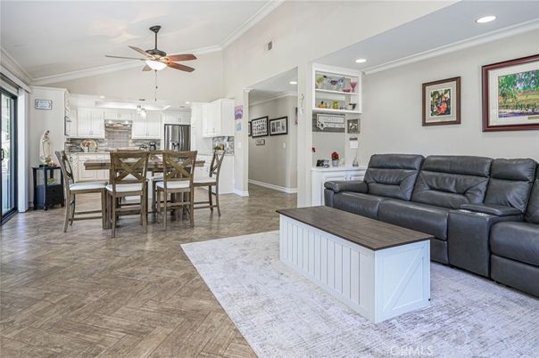 Dining room, Interior, Kitchen, Living room, Recessed Lighting, Wood Texture Flooring
