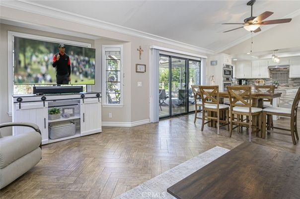 Dining room, Interior, Kitchen, Pendant Lights, Wood Texture Flooring