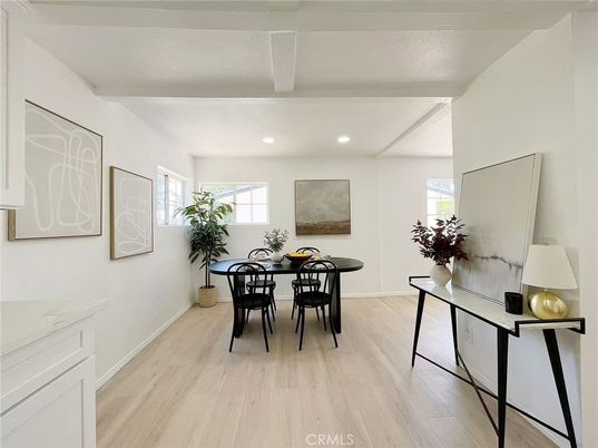 Dining room, Interior, Recessed Lighting, Wood Texture Flooring