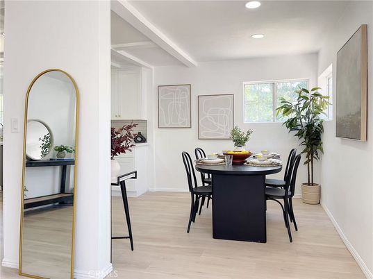 Dining room, Interior, Recessed Lighting, Wood Texture Flooring
