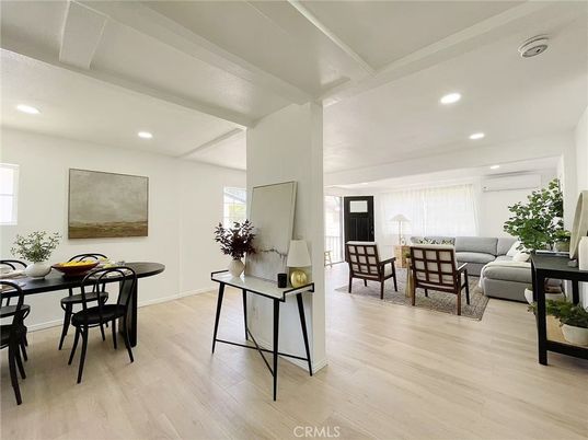 Dining room, Interior, Living room, Recessed Lighting, Wood Texture Flooring