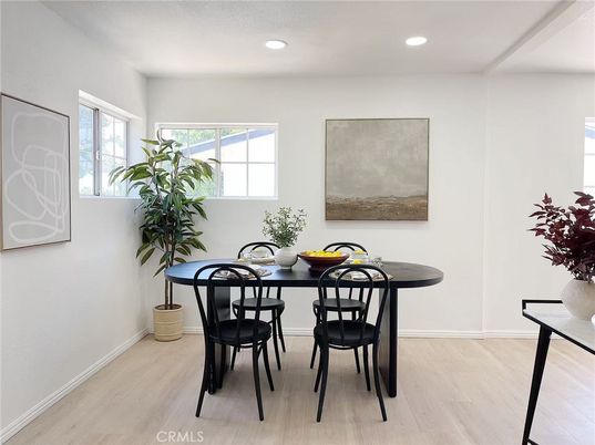Dining room, Interior, Recessed Lighting, Wood Texture Flooring