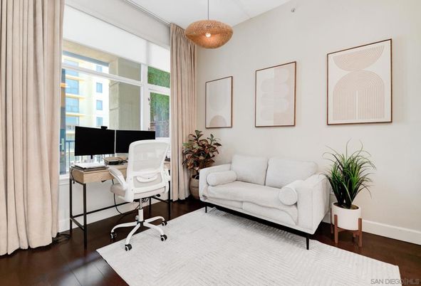 Home Office, Interior, Pendant Lights, Recessed Lighting, Wood Texture Flooring