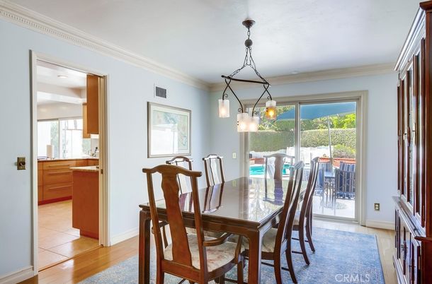 Dining room, Interior, Pendant Lights, Wood Texture Flooring