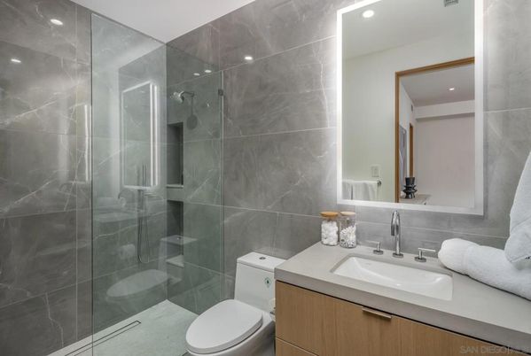Bathroom, Glass Shower, Interior, Recessed Lighting