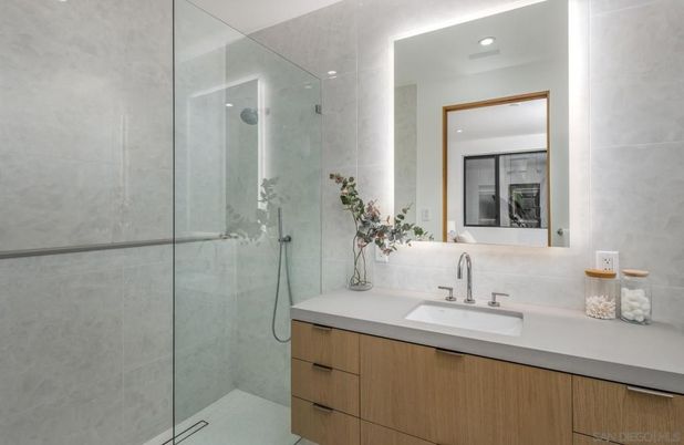 Bathroom, Glass Shower, Interior, Recessed Lighting