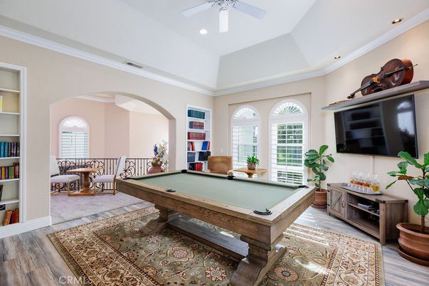 Billiard Table, Game Room, Interior, Recessed Lighting, Wood Texture Flooring