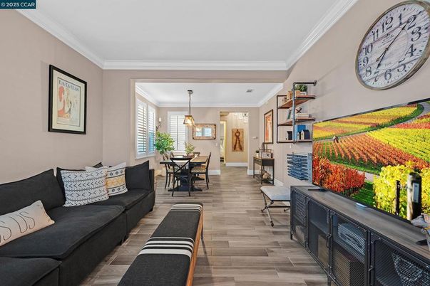 Dining room, Interior, Living room, Pendant Lights, Wood Texture Flooring